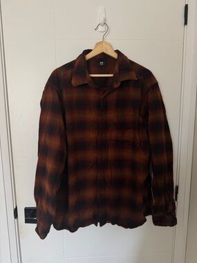 Plaid Button-Up Flannel Shirt in Rust and Black